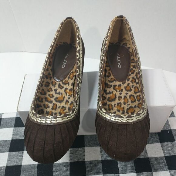 ALDO Women's  Clay Wedge Brown Suede Leather Shoes Size 5 - Picture 4 of 10